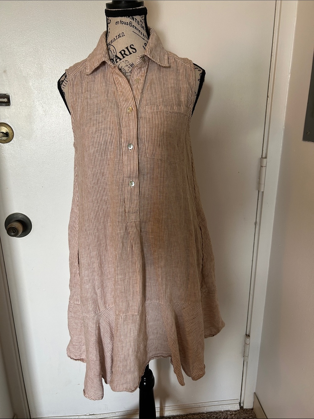 Magaschoni Sleeveless Striped Midi Dress in Tan and Cream